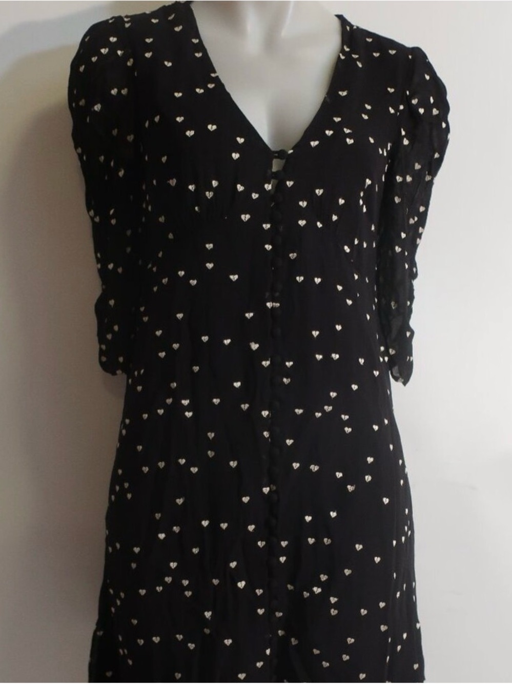 AllSaints Black Mini Dress with White Heart Print
